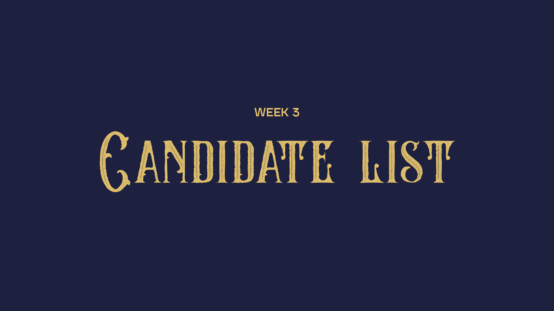Stage Intro screen introducing the Week 3 Candidate List
