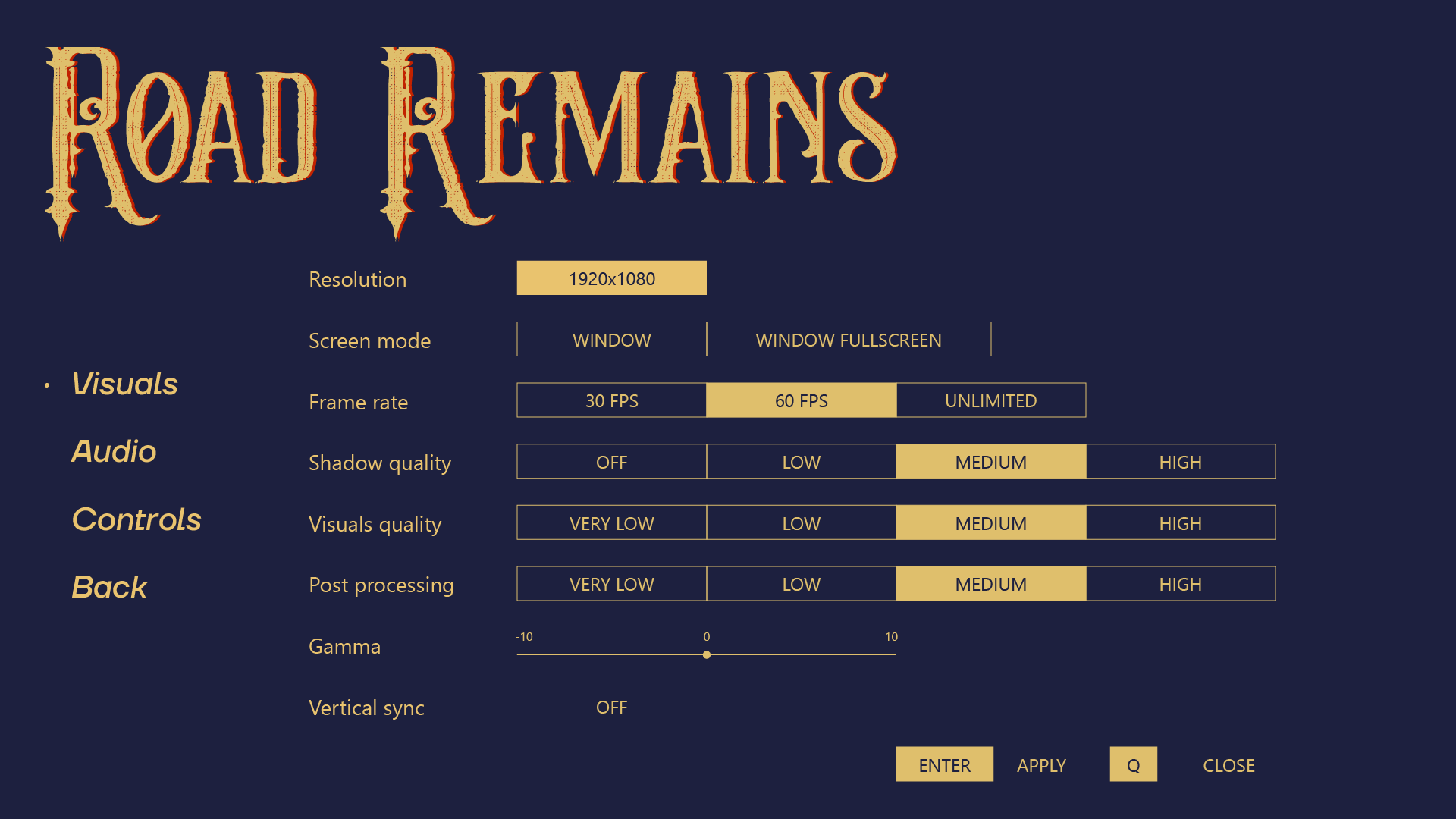 Visual settings menu with resolution, frame rate, and quality options
